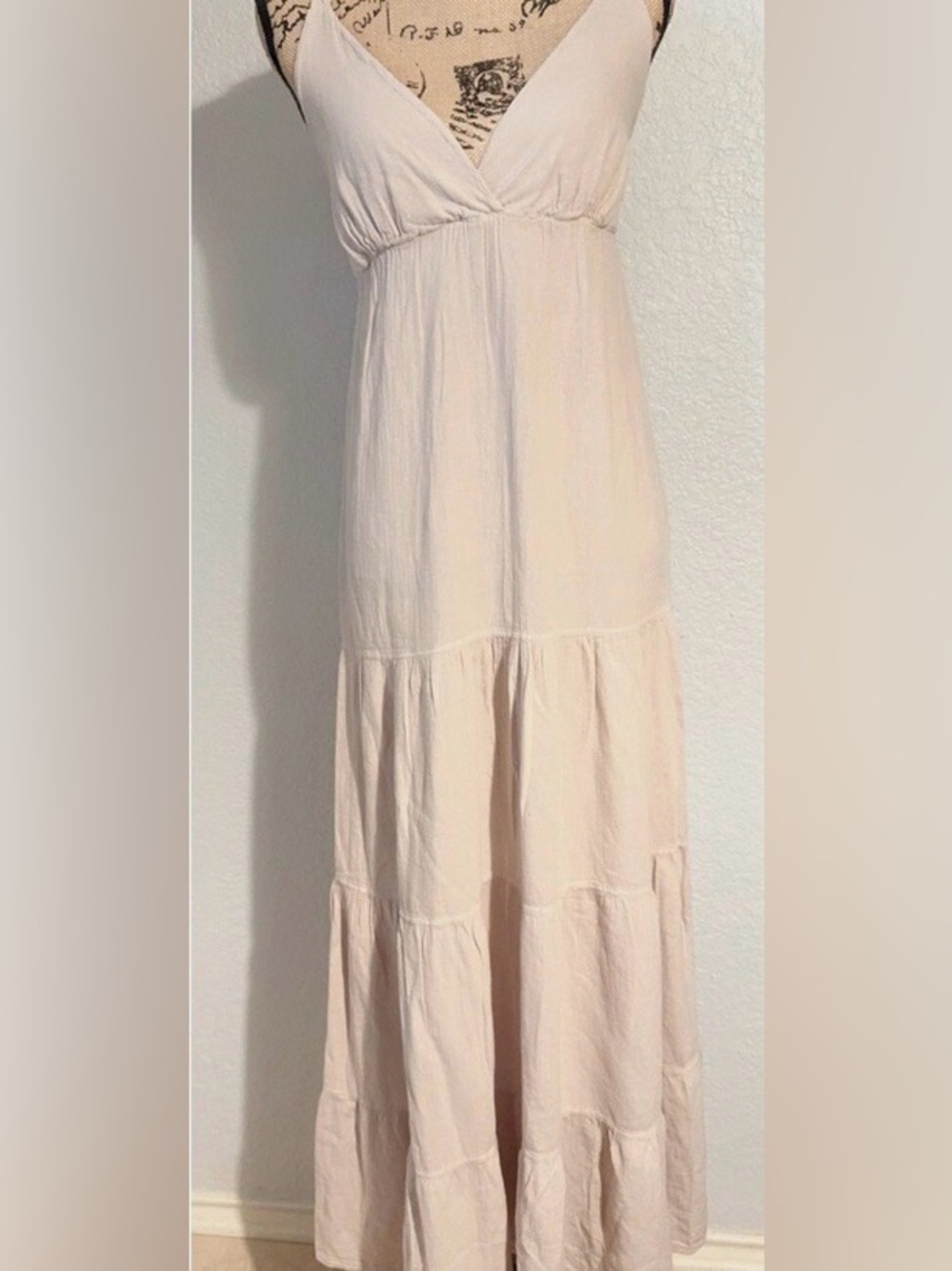 Sleeveless Cream Tiered V-Neck Maxi Dress